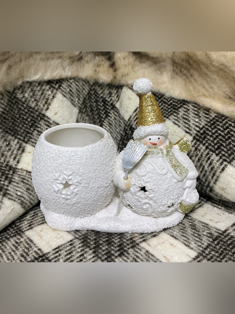 YANKEE CANDLE VINTAGE SNOWMAN VOTIVE TEA LIGHT CANDLE HOLDER